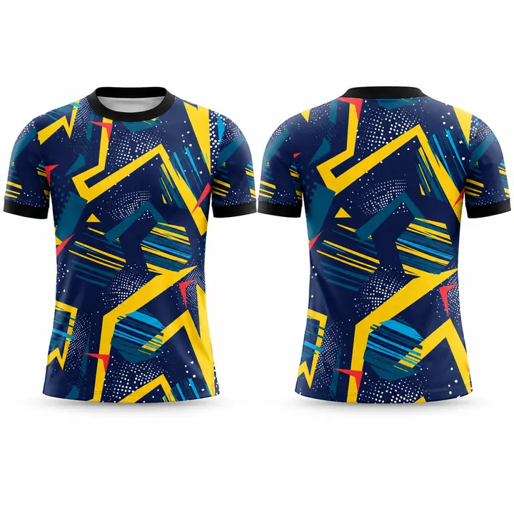 Camiseta azul estampada, frente e costas